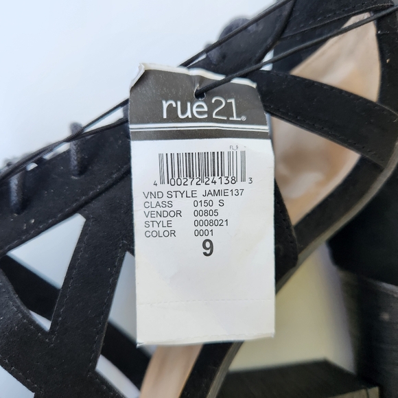 Rue 21 Peep Toe Lace Up Booties Black Back Zipper Block Heel Sexy Cute Size 9 - Picture 11 of 12